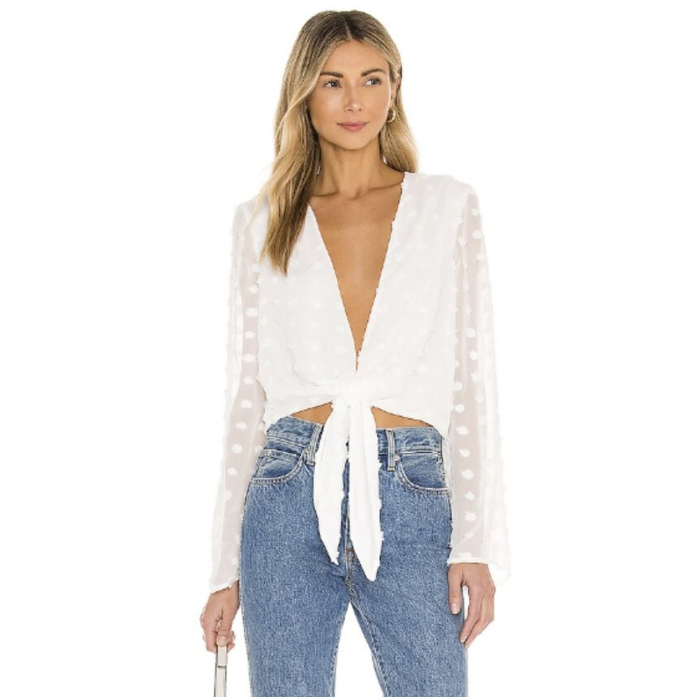 BCBGeneration Flocked Dot Chiffon Blouse